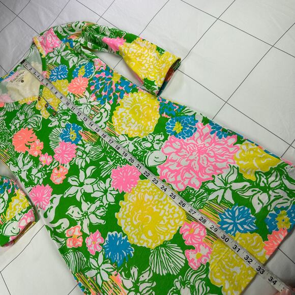 Lilly Pulitzer Dress Women XS Green Yellow Palmetto Floral Shift Hibiscus Stroll - Picture 9 of 9